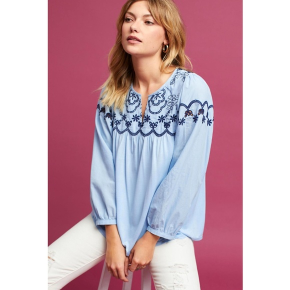 Anthropologie Tops - NWT ANTHROPOLOGIE Embroidered Split-Neck Top